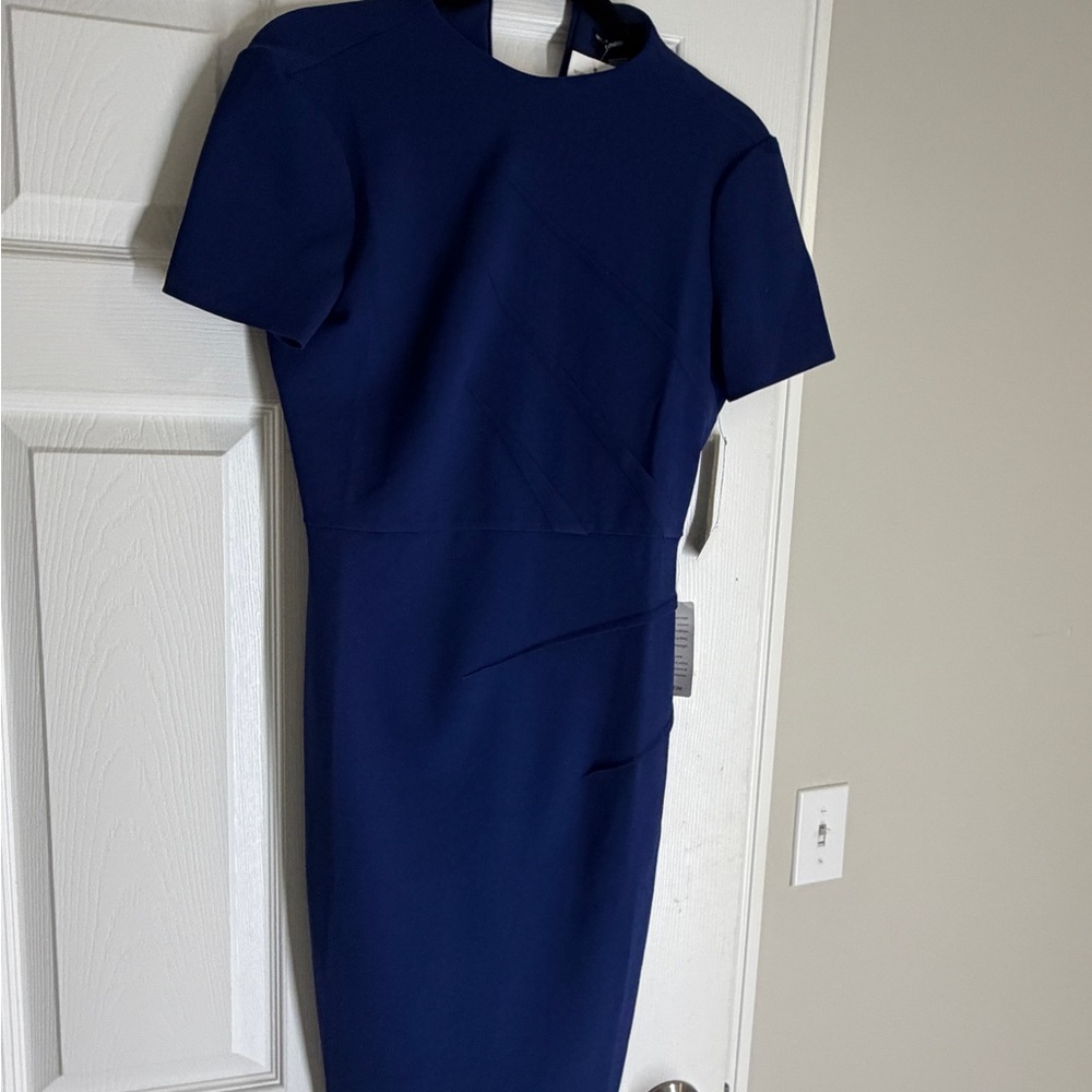 Maggy London Navy Short-Sleeve Midi Sheath Dress